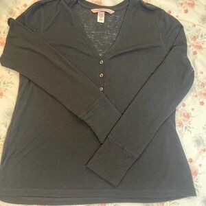 Victoria's Secret Women's Black Henley Long‎ Sleeve Top Size Small 20"PTP 24"L